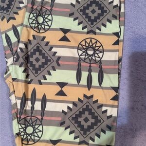 LuLaRoe Geometric Dreamcatcher Leggings - Green, Tan, Black
